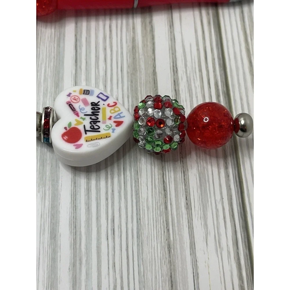 Handmade School Teacher Beaded Pen And Keychain Set